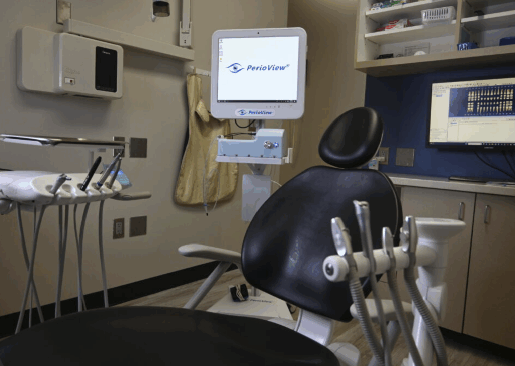Periodontal endoscope showing a live magnified view beneath the gum line